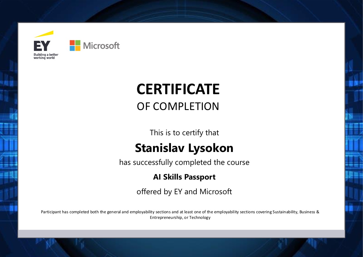AI Skills Passport certificate