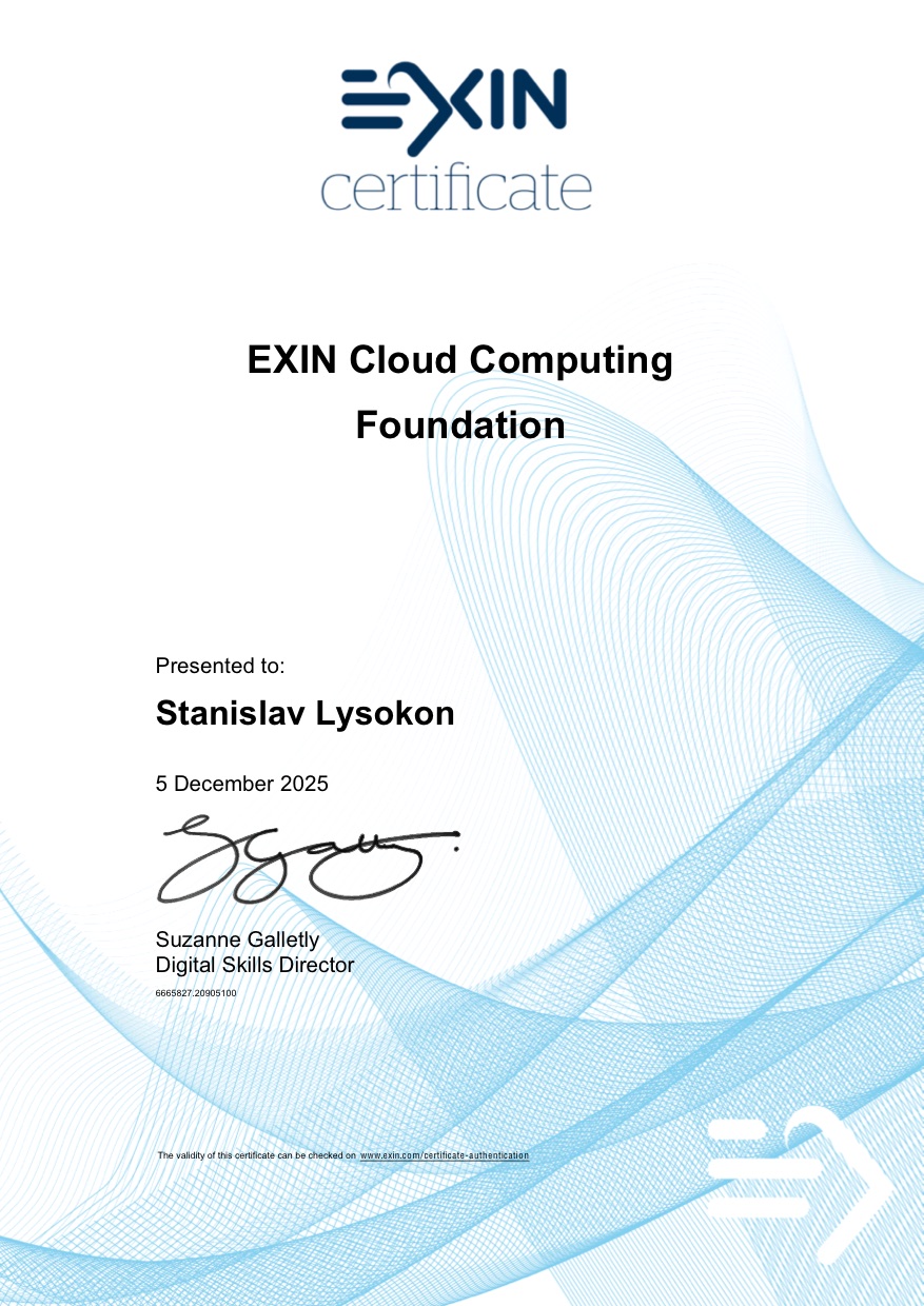EXIN Cloud Computing Foundation certificate