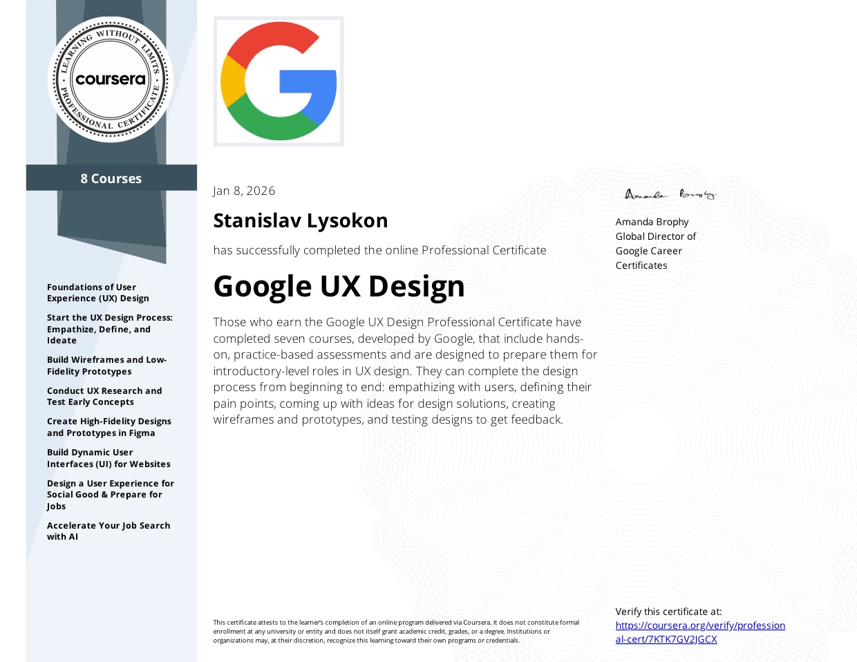 Google UX Design - Professional Certificate certificate
